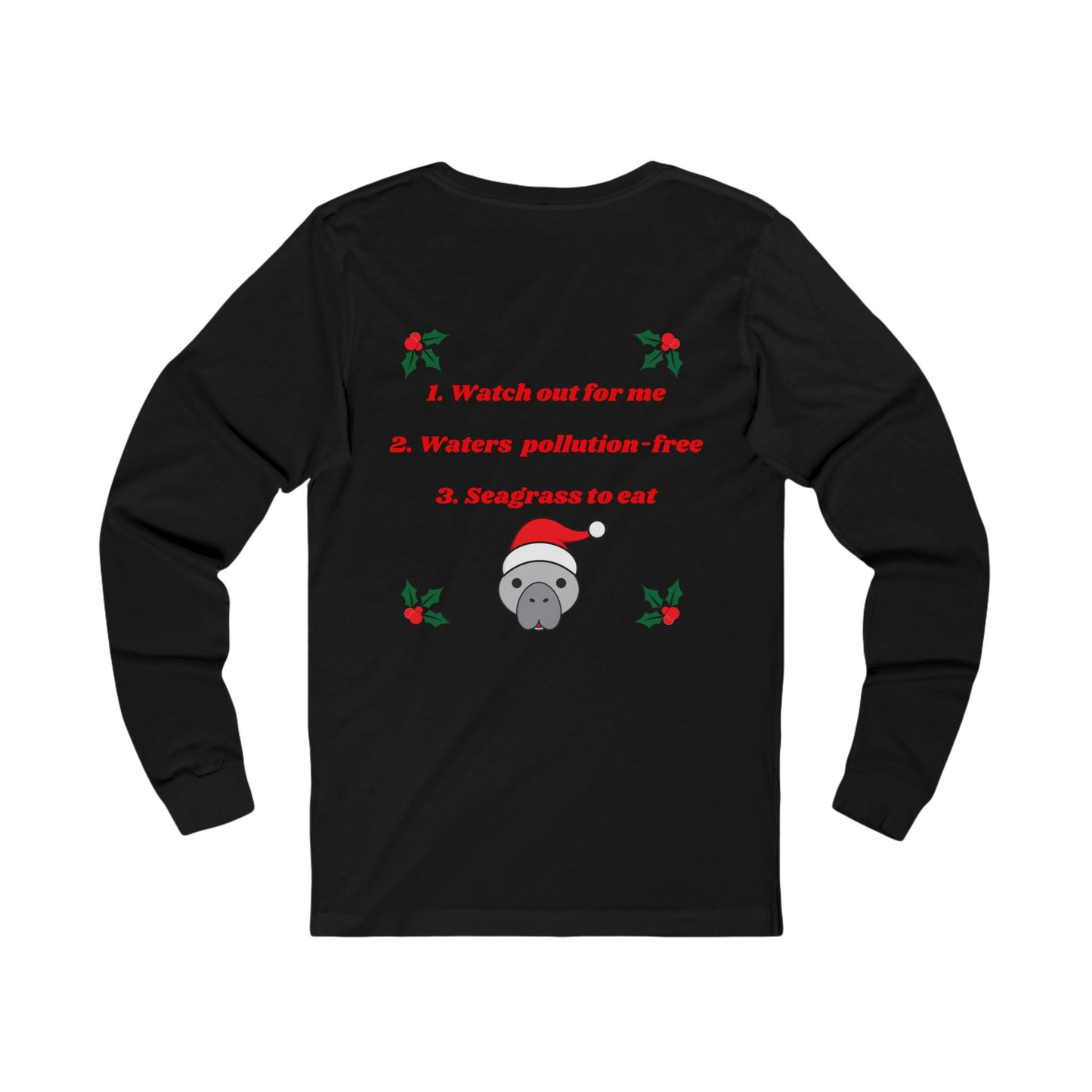 Manatee Holiday Wishes Christmas Adult Unisex Jersey Long Sleeve T Shirt