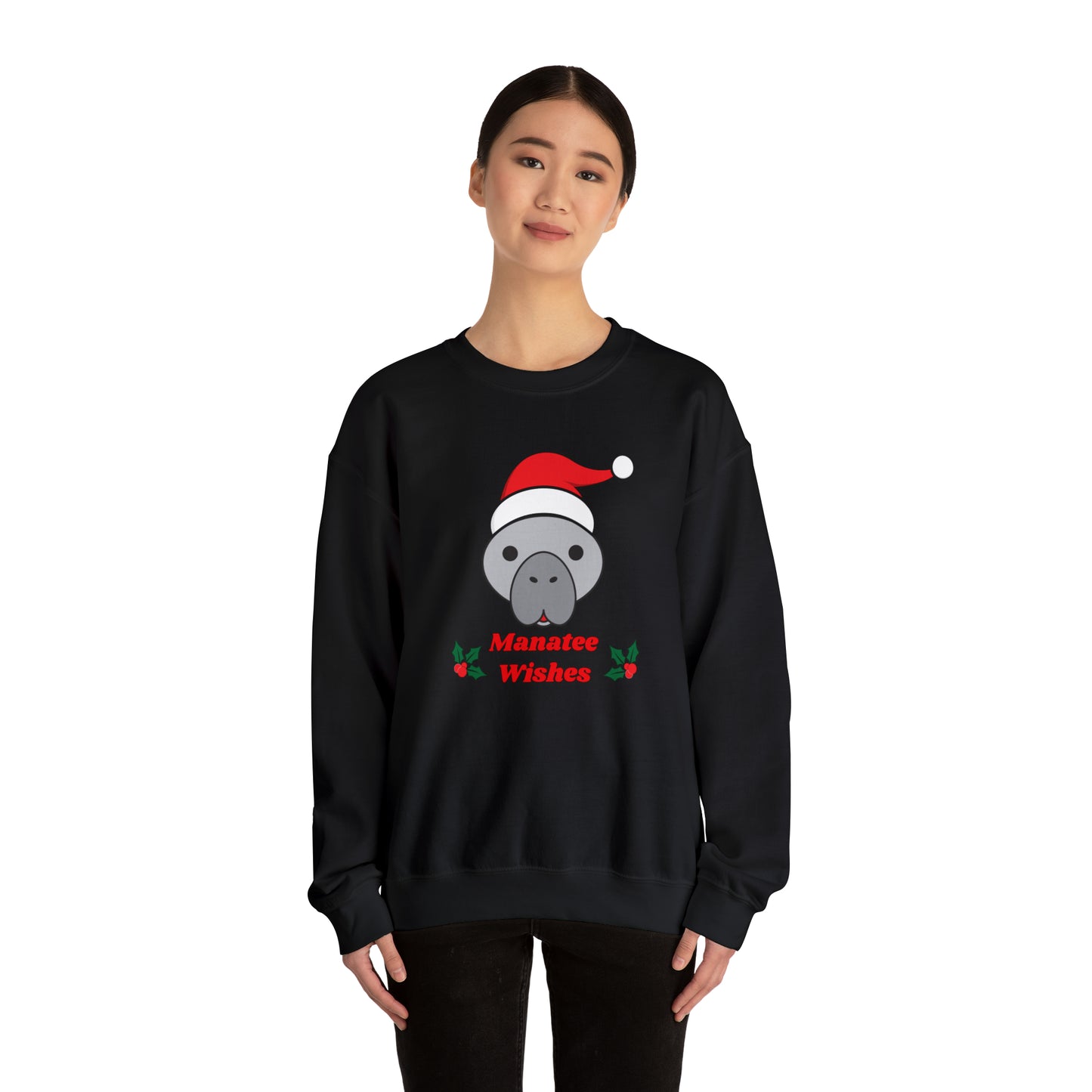 Manatee Holiday Wishes Christmas Adult Unisex Heavy Blend Crewneck Sweatshirt