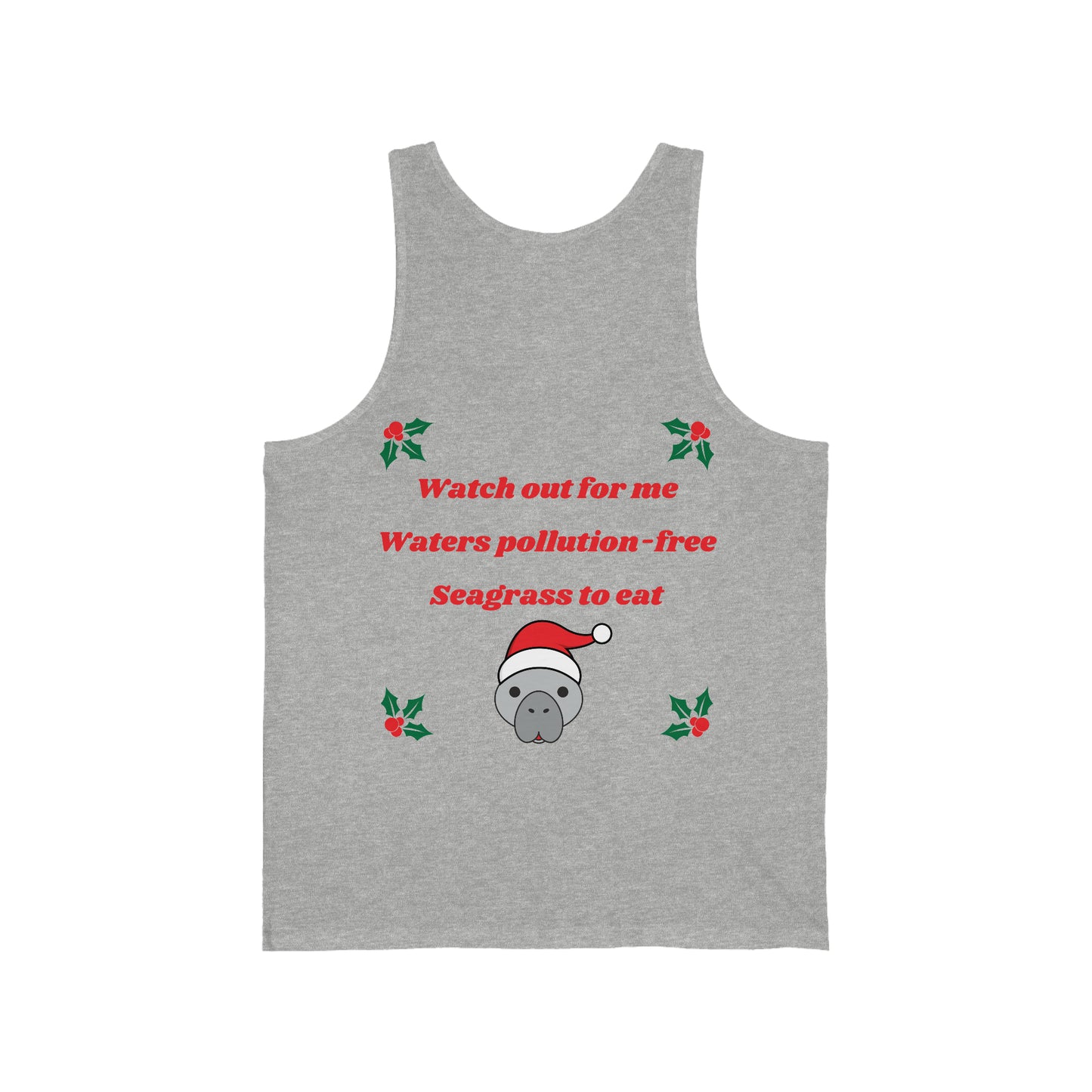 Manatee Holiday Wishes Christmas Unisex Jersey Graphic Tank Top