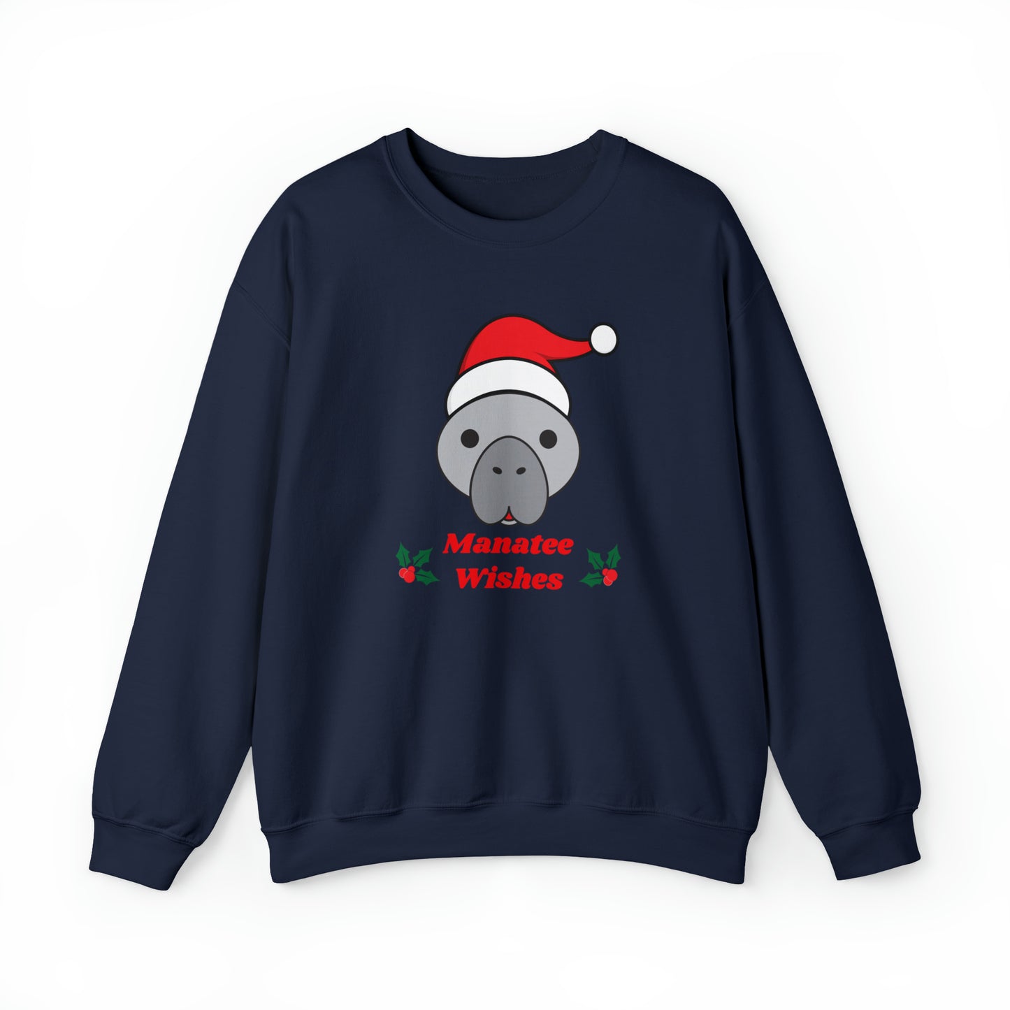 Manatee Holiday Wishes Christmas Adult Unisex Heavy Blend Crewneck Sweatshirt