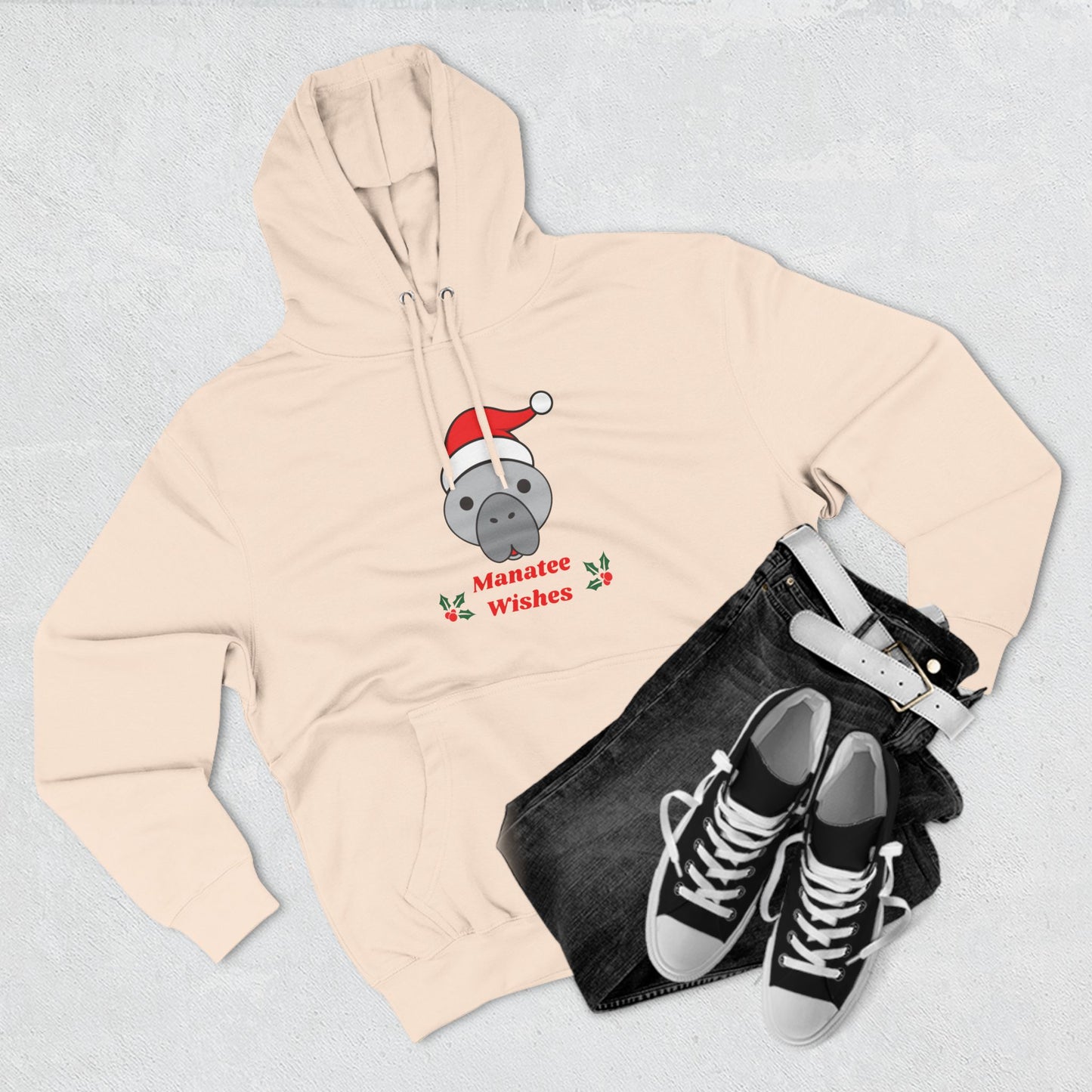 Manatee Holiday Wishes Christmas Adult Unisex Premium Pullover Hoodie