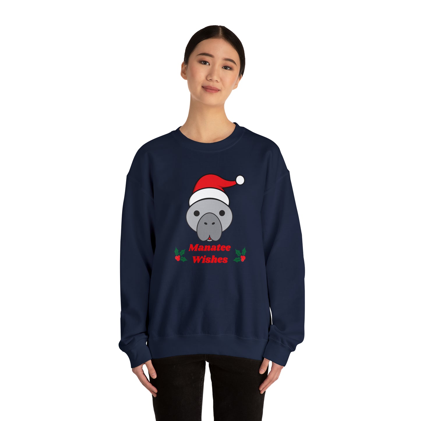 Manatee Holiday Wishes Christmas Adult Unisex Heavy Blend Crewneck Sweatshirt