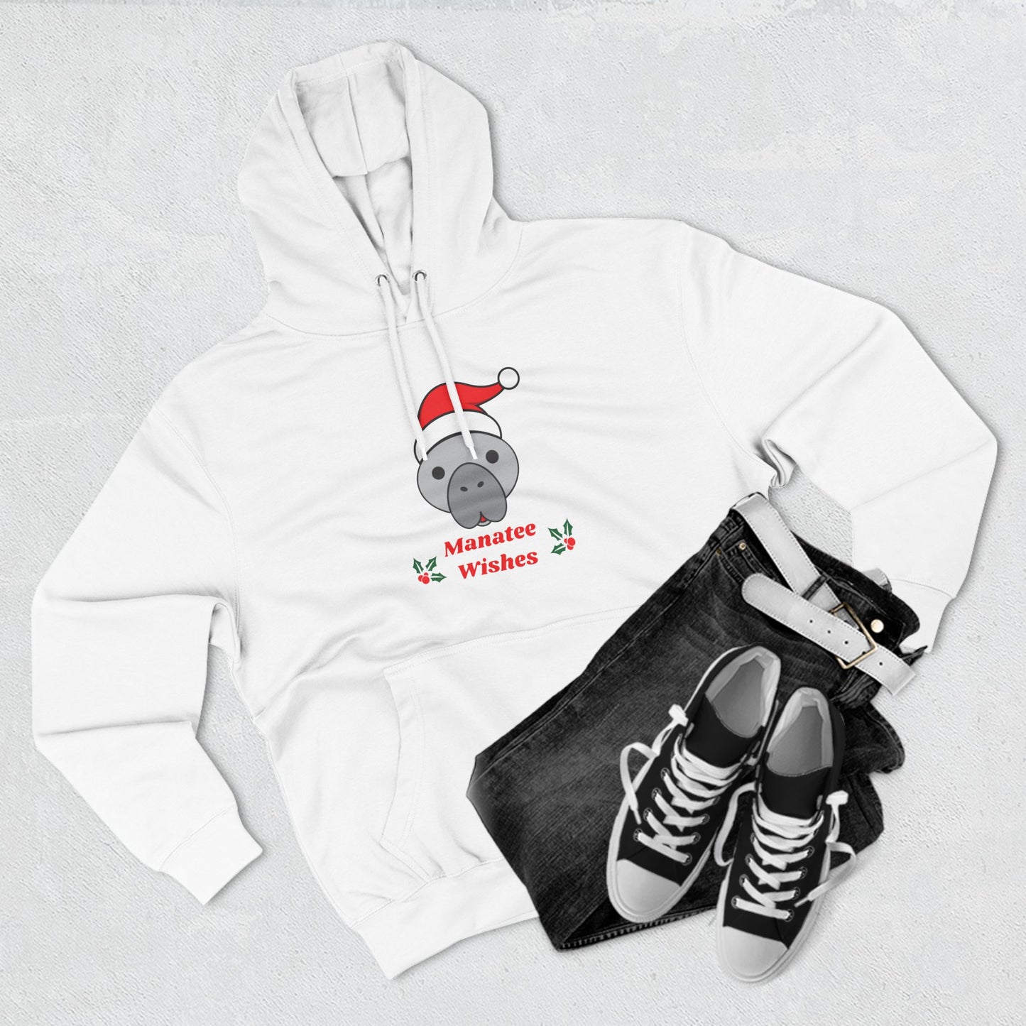 Manatee Holiday Wishes Christmas Adult Unisex Premium Pullover Hoodie