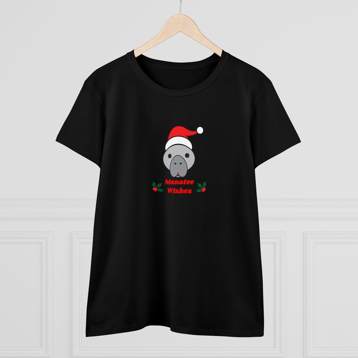 Manatee Holiday Wishes Christmas Adult Women's Cotton T Shirt