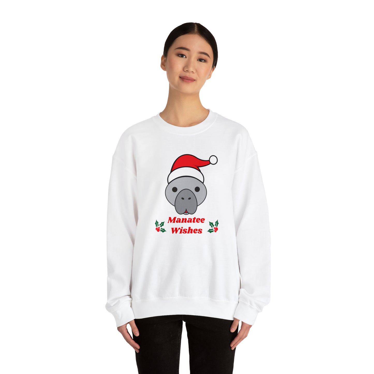 Manatee Holiday Wishes Christmas Adult Unisex Heavy Blend Crewneck Sweatshirt