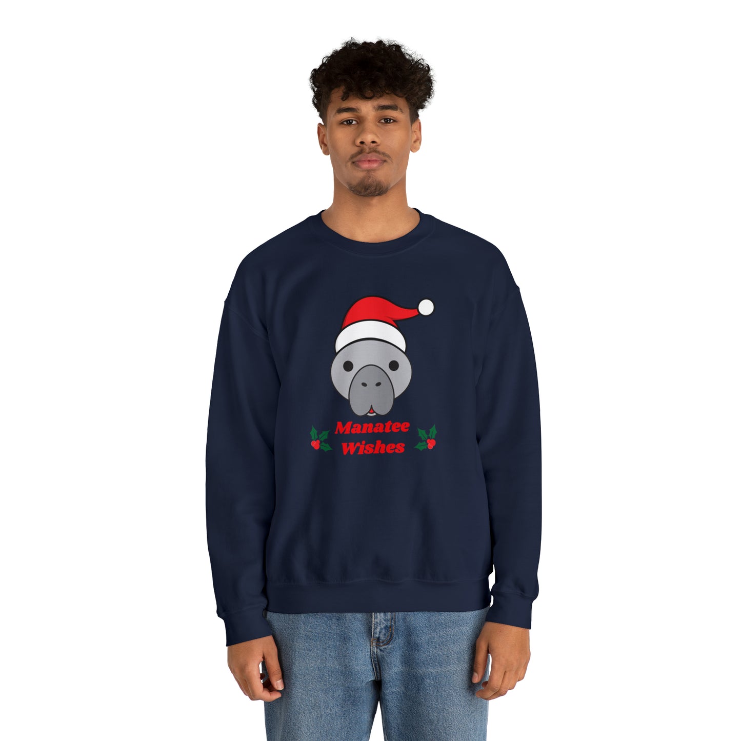 Manatee Holiday Wishes Christmas Adult Unisex Heavy Blend Crewneck Sweatshirt