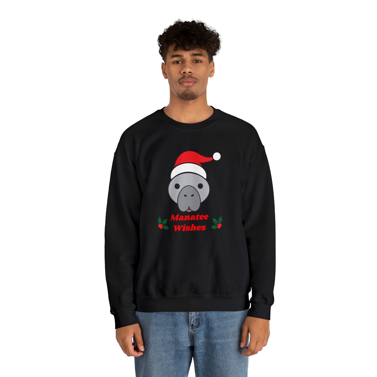 Manatee Holiday Wishes Christmas Adult Unisex Heavy Blend Crewneck Sweatshirt