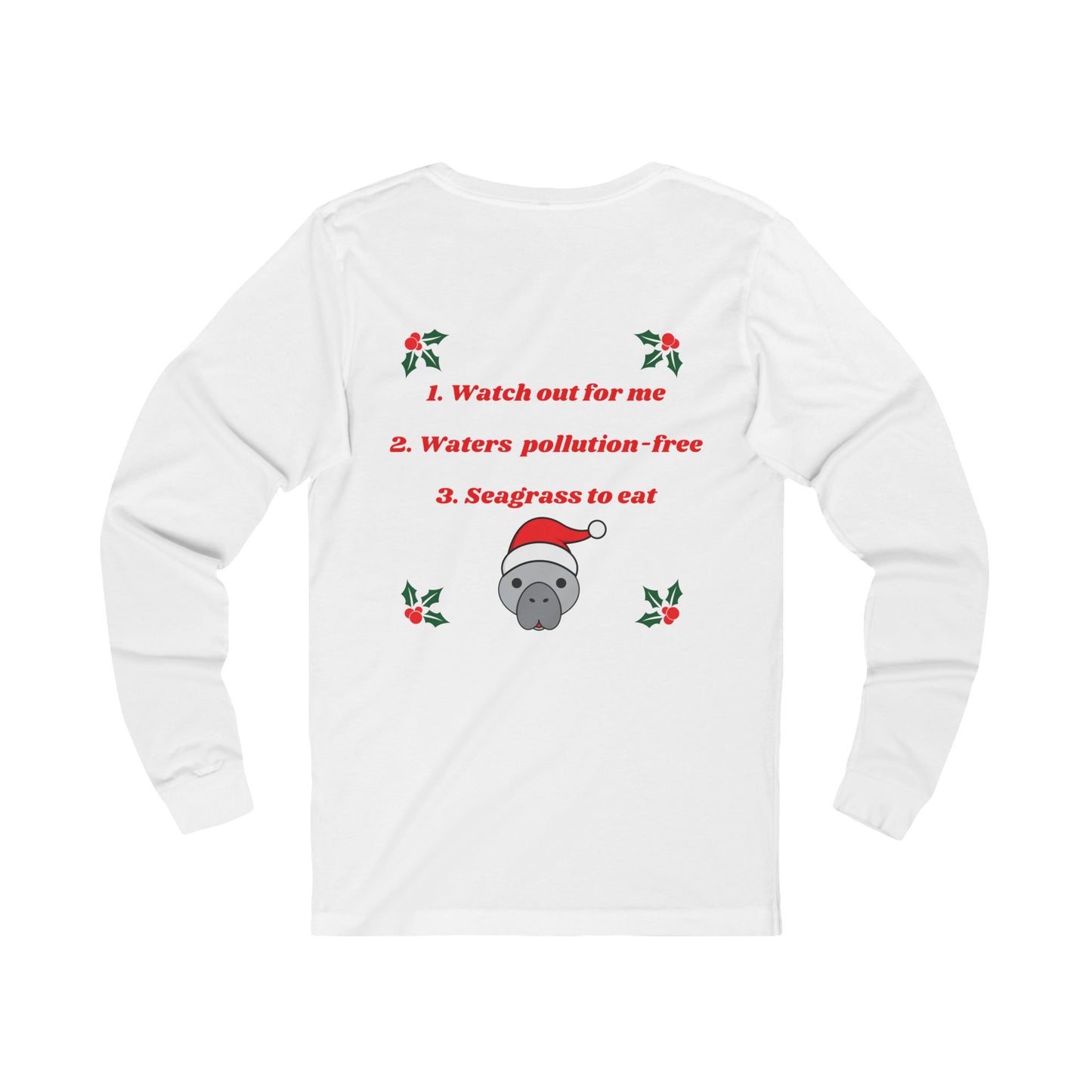 Manatee Holiday Wishes Christmas Adult Unisex Jersey Long Sleeve T Shirt