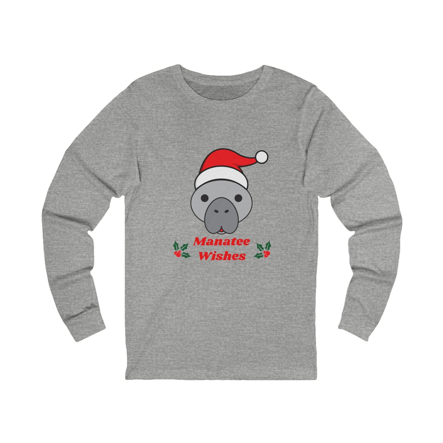 Manatee Holiday Wishes Christmas Adult Unisex Jersey Long Sleeve T Shirt