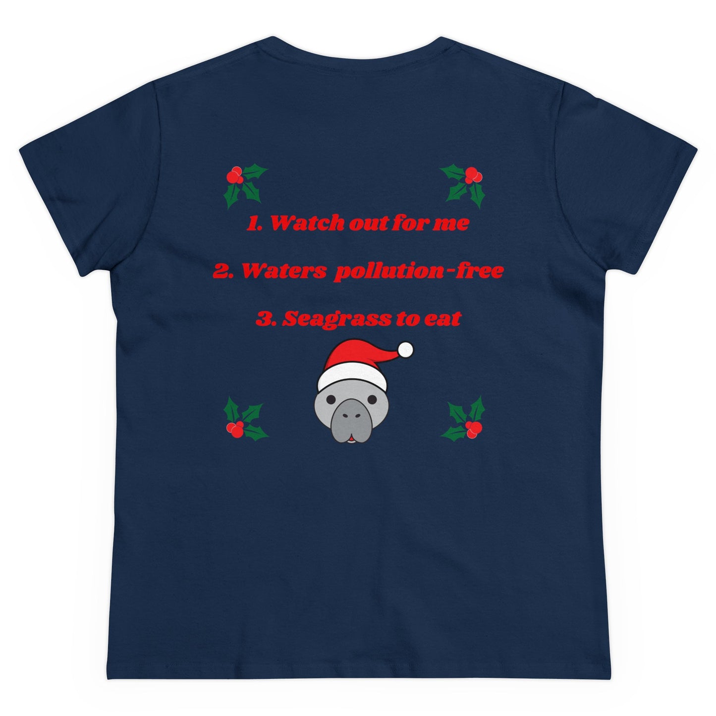 Manatee Holiday Wishes Christmas Adult Women's Cotton T Shirt