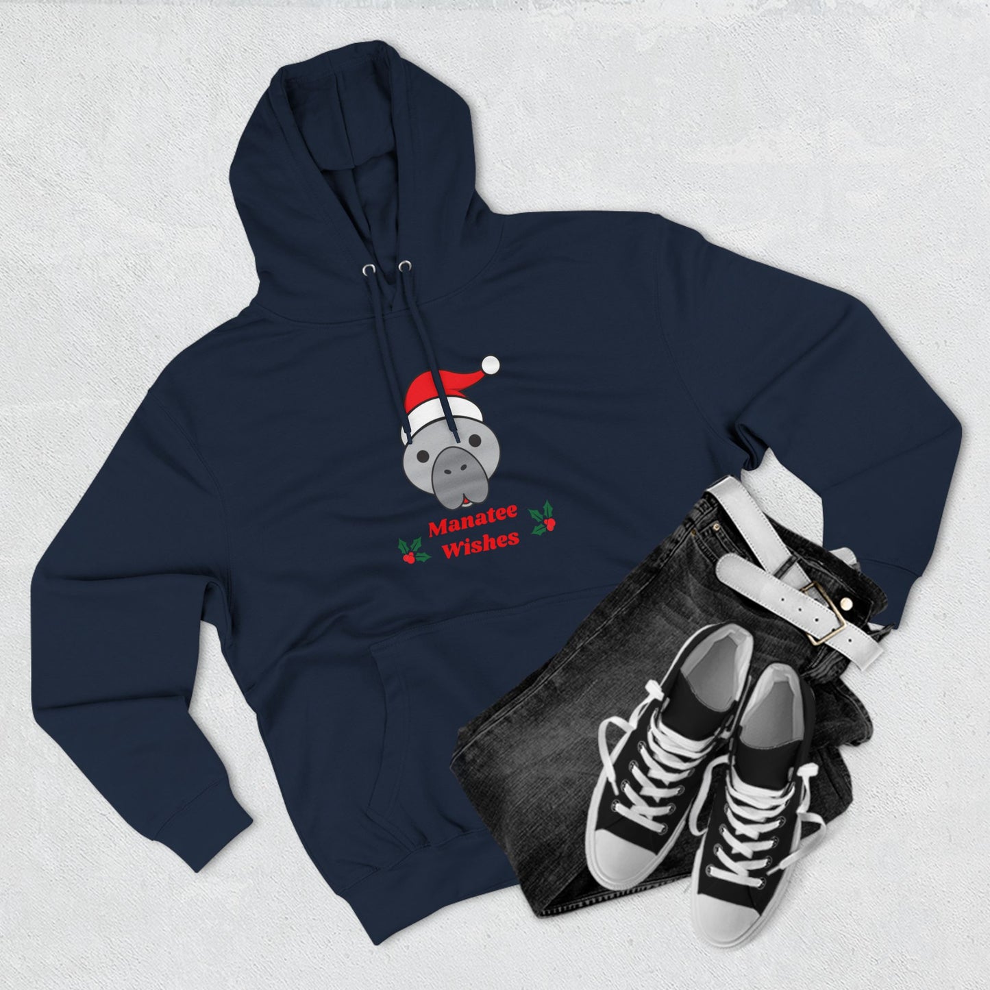 Manatee Holiday Wishes Christmas Unisex Premium Pullover Hoodie