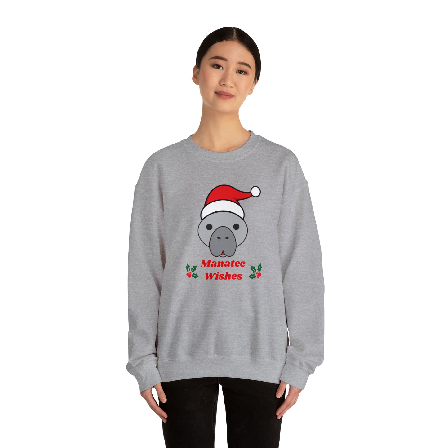 Manatee Holiday Wishes Christmas Adult Unisex Heavy Blend Crewneck Sweatshirt