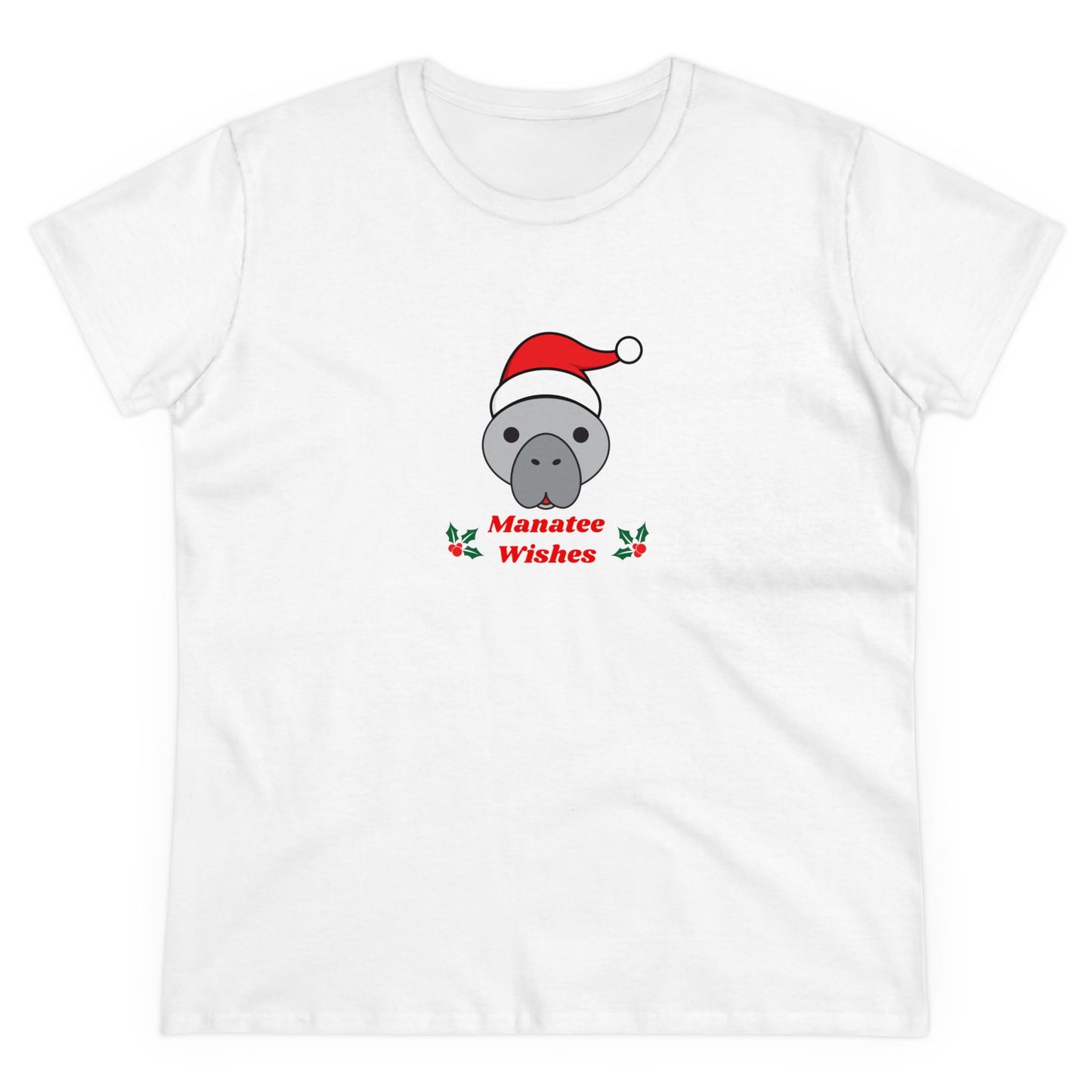 Manatee Holiday Wishes Christmas Adult Women's Cotton T Shirt