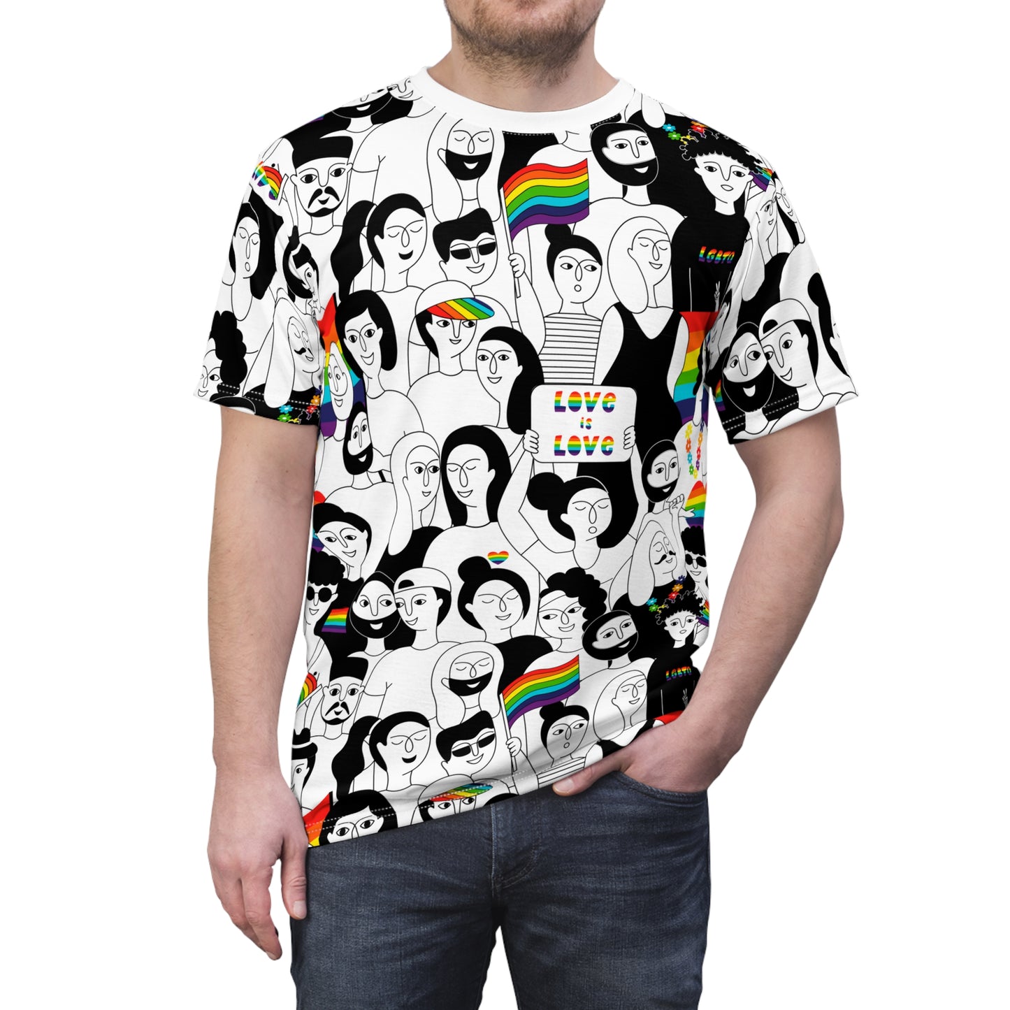 Love is Love Gay Pride Rainbow Flag All Over Print Unisex Graphic Tshirt