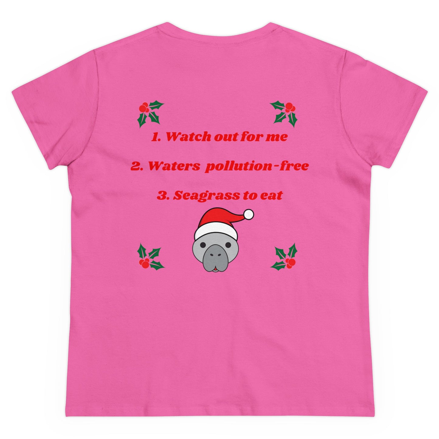 Manatee Holiday Wishes Christmas Adult Women's Cotton T Shirt