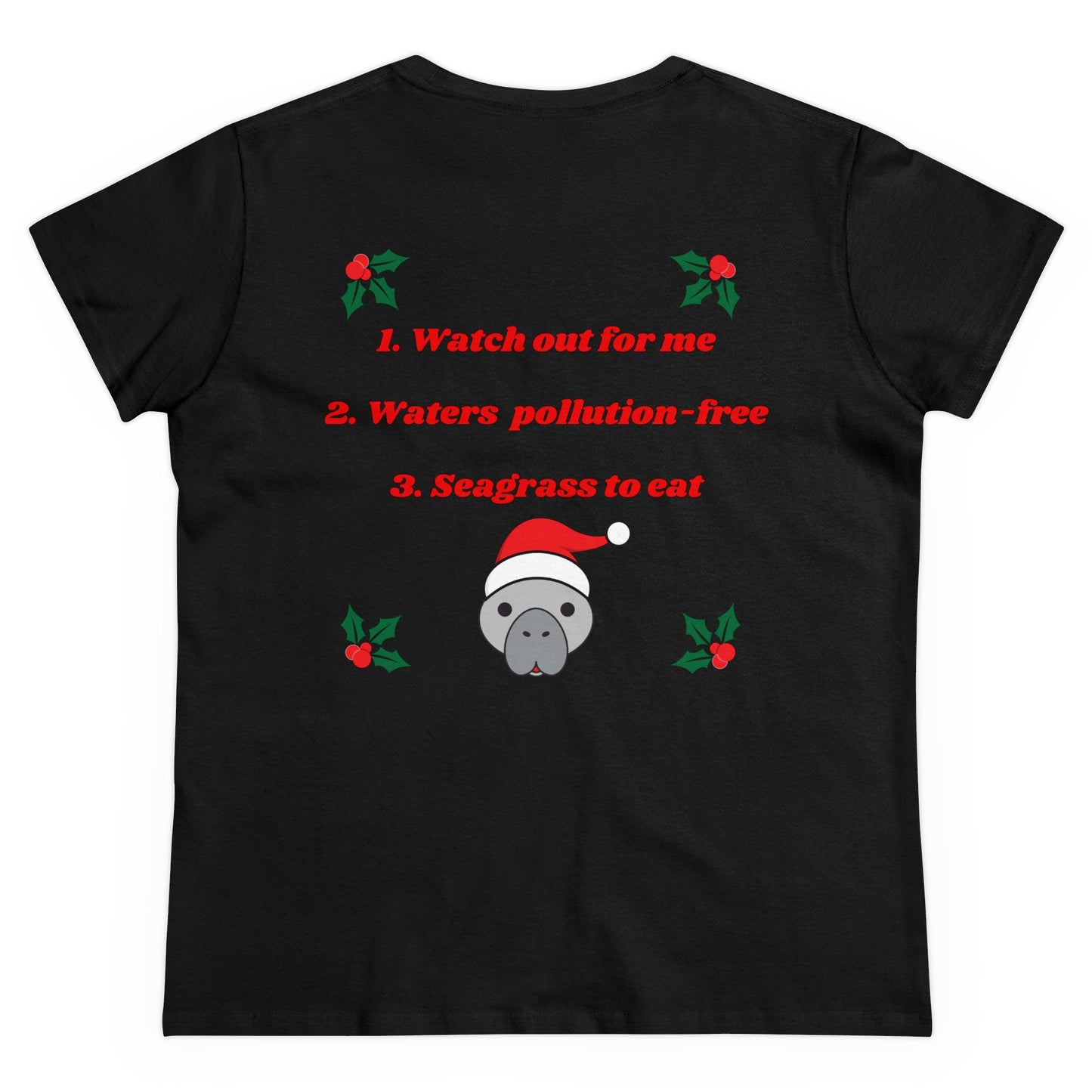 Manatee Holiday Wishes Christmas Adult Women's Cotton T Shirt