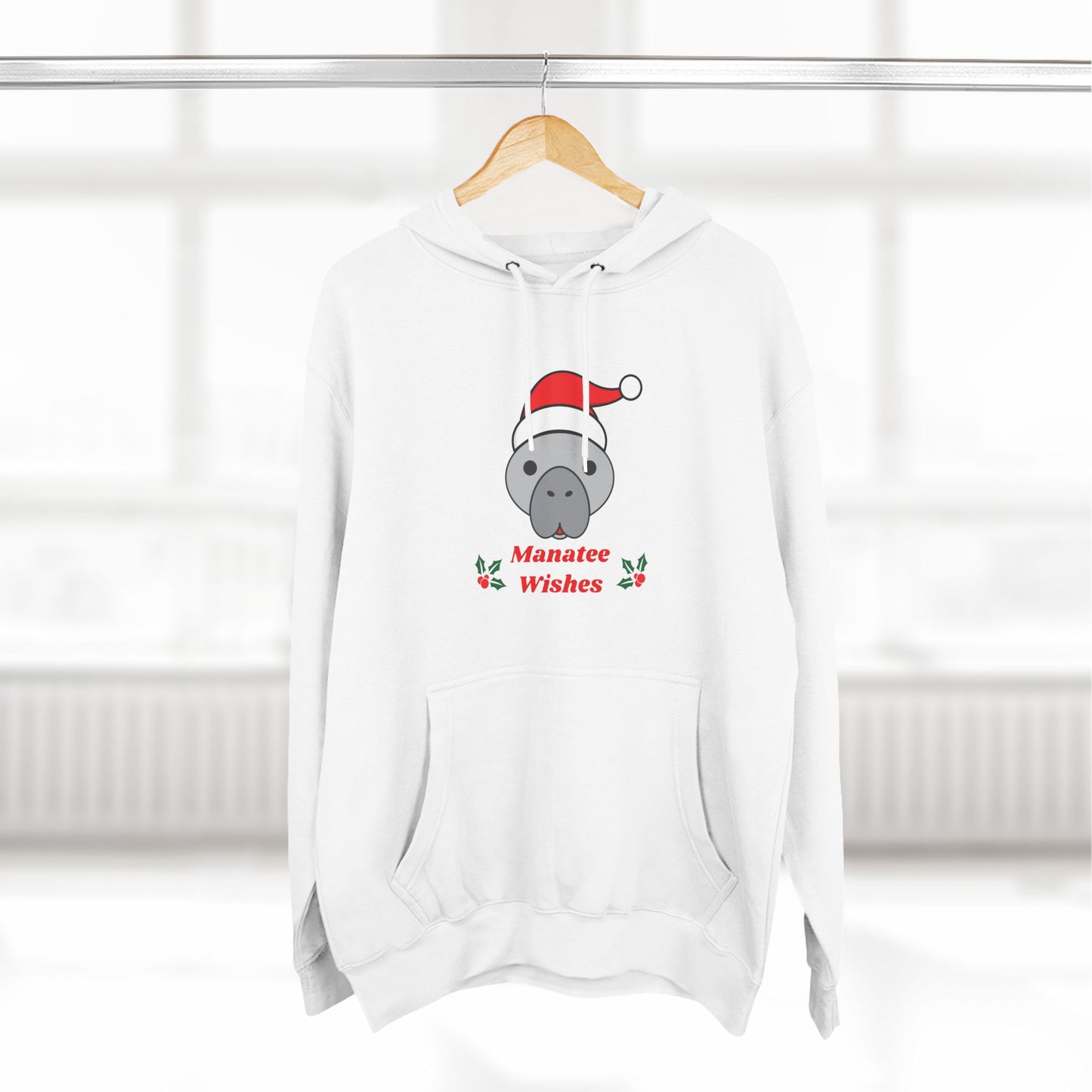 Manatee Holiday Wishes Christmas Adult Unisex Premium Pullover Hoodie
