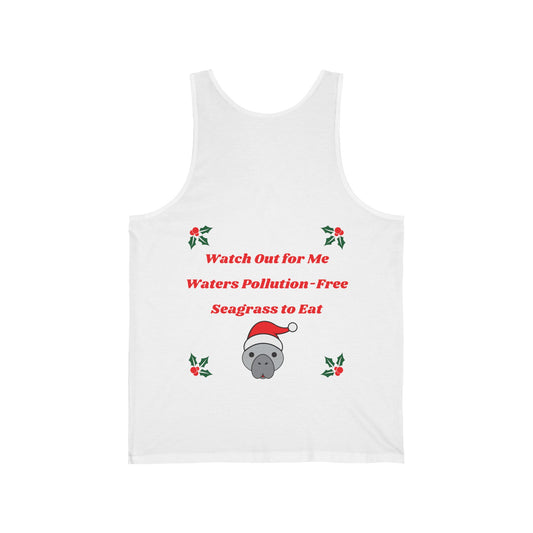 Manatee Holiday Wishes Christmas Unisex Jersey Graphic Tank Top