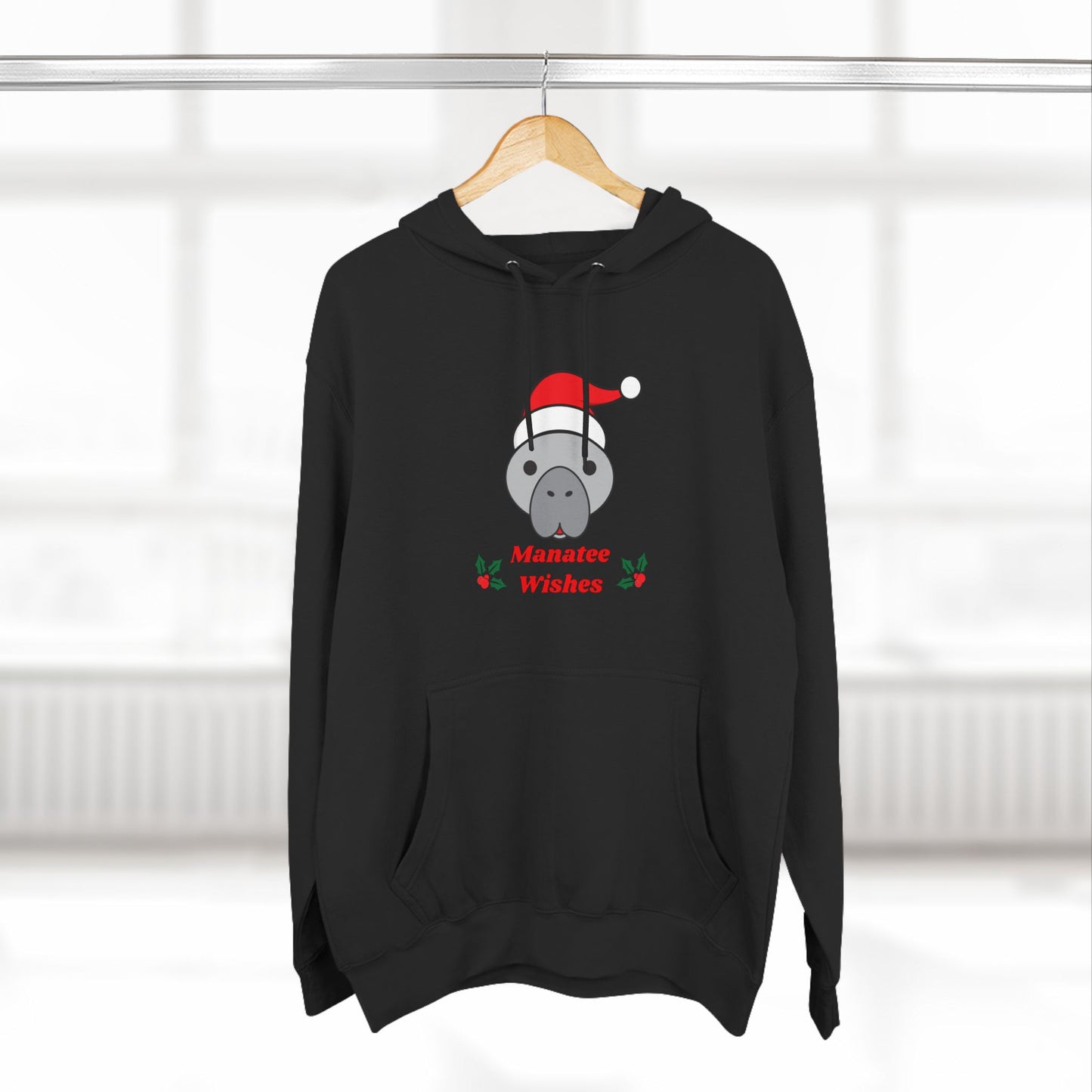 Manatee Holiday Wishes Christmas Adult Unisex Premium Pullover Hoodie