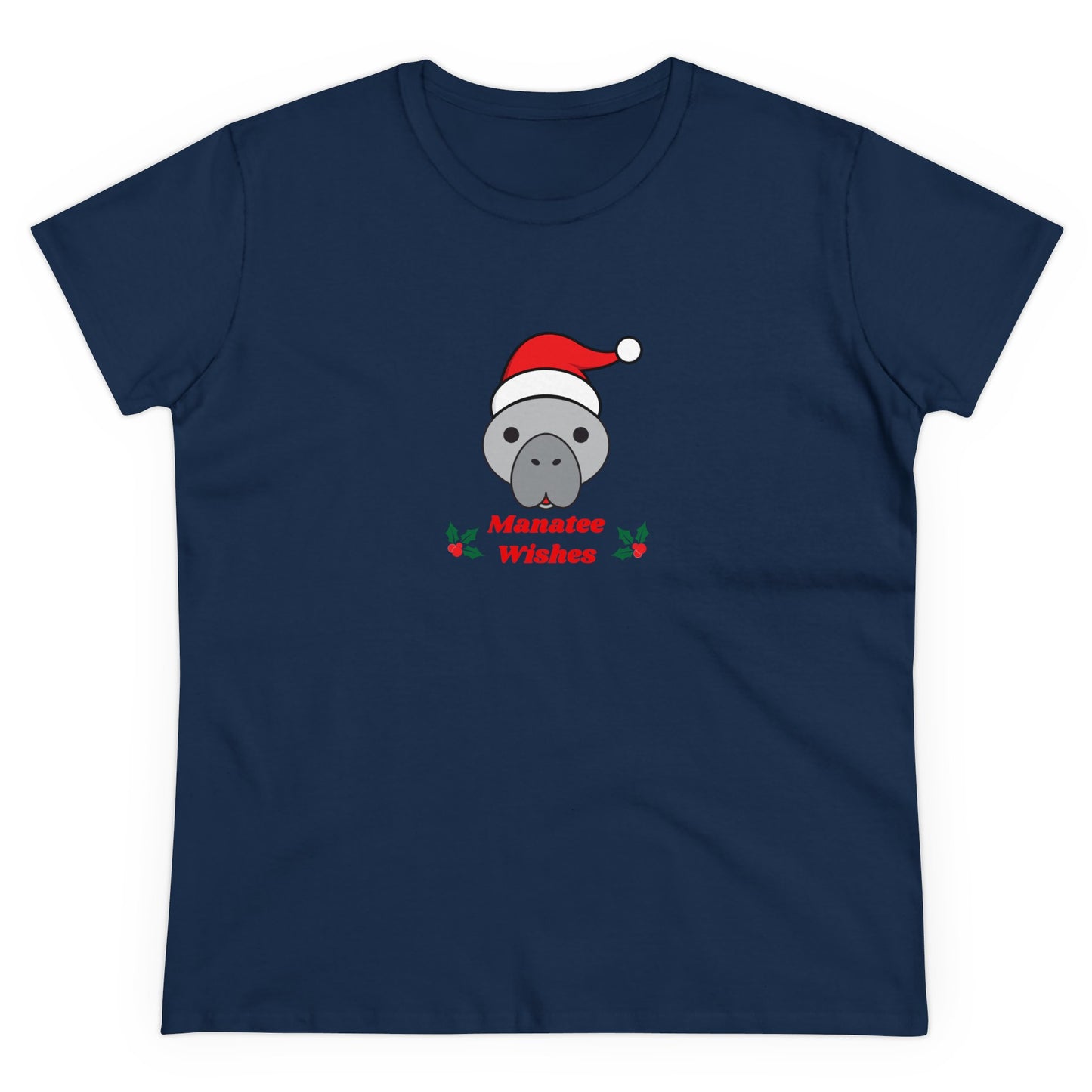 Manatee Holiday Wishes Christmas Adult Women's Cotton T Shirt