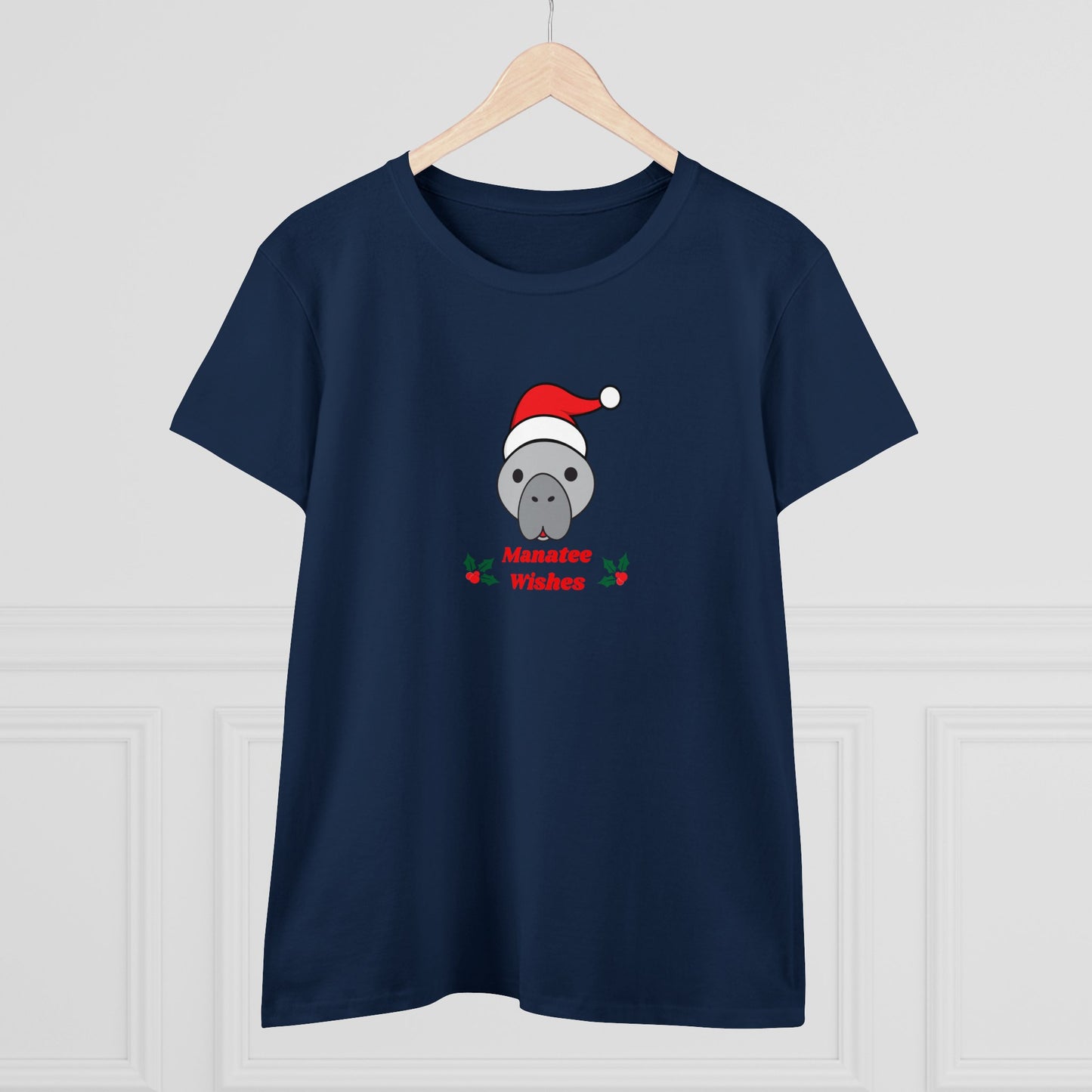 Manatee Holiday Wishes Christmas Adult Women's Cotton T Shirt