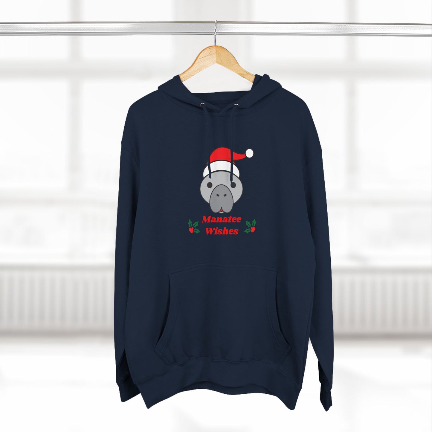 Manatee Holiday Wishes Christmas Unisex Premium Pullover Hoodie