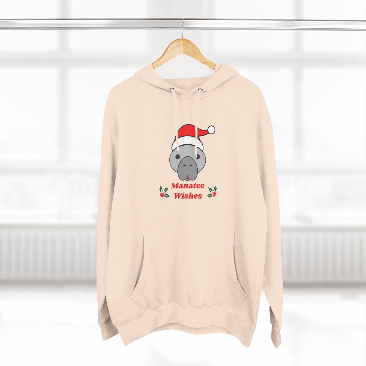 Manatee Holiday Wishes Christmas Adult Unisex Premium Pullover Hoodie