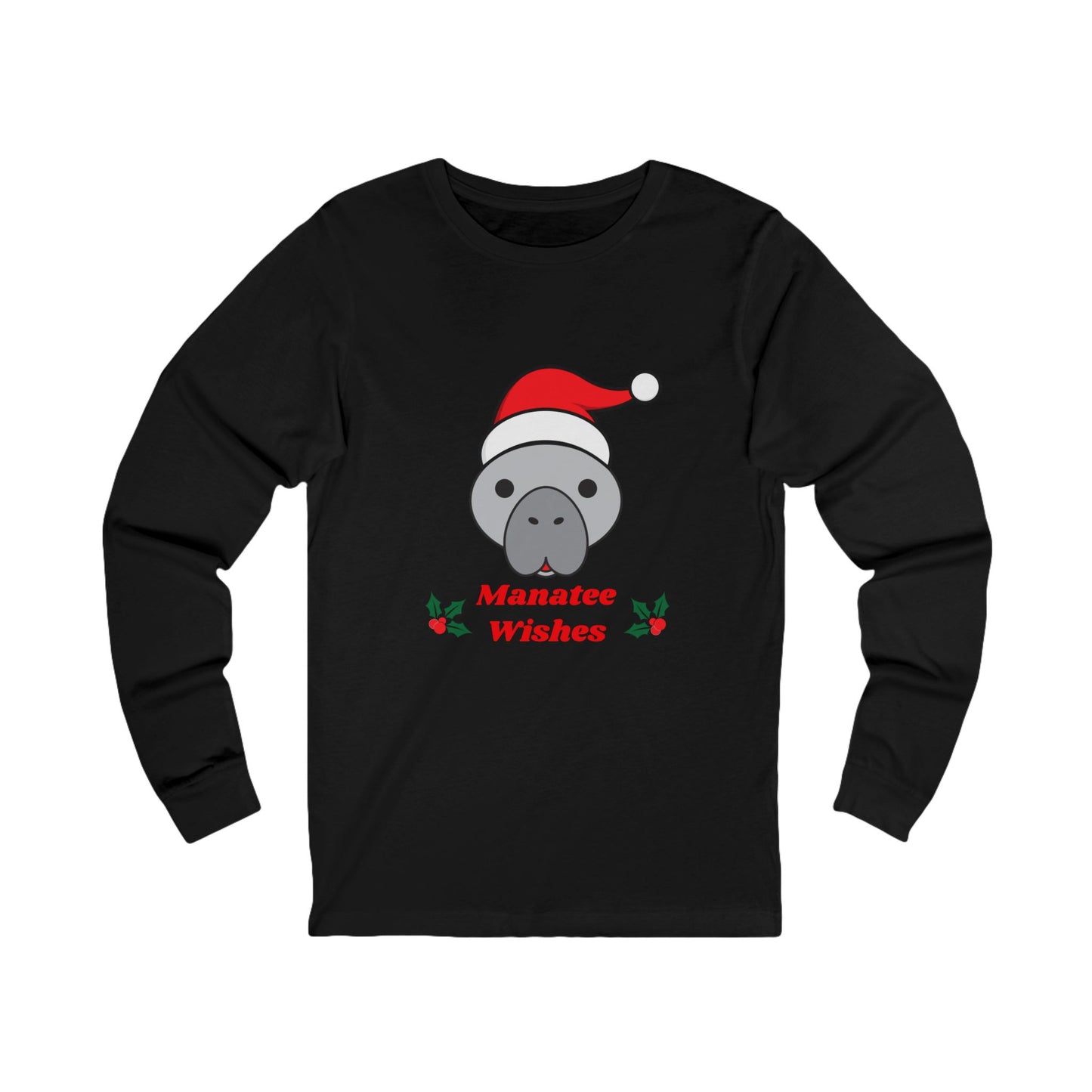 Manatee Holiday Wishes Christmas Adult Unisex Jersey Long Sleeve T Shirt