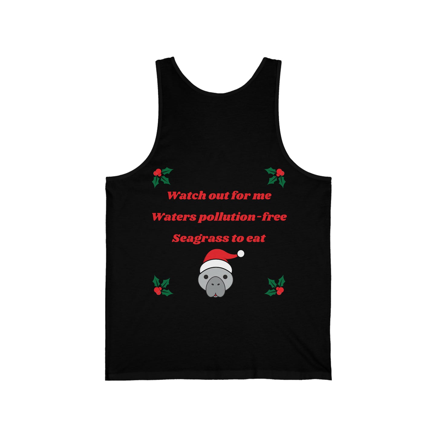Manatee Holiday Wishes Christmas Unisex Jersey Graphic Tank Top