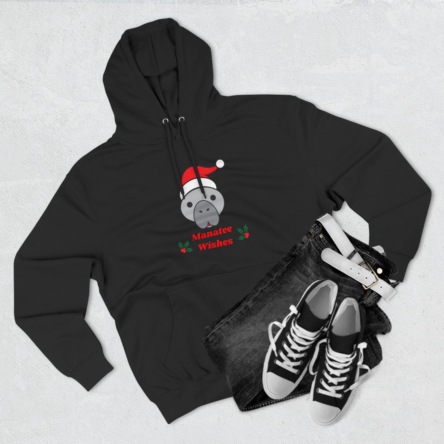 Manatee Holiday Wishes Christmas Adult Unisex Premium Pullover Hoodie