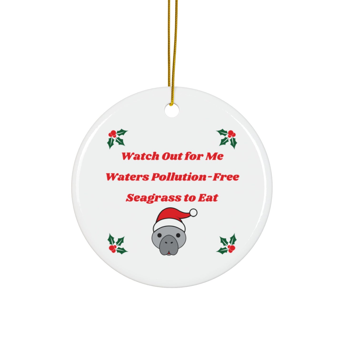 Manatee Holiday Wishes Christmas White Ceramic Christmas Ornament