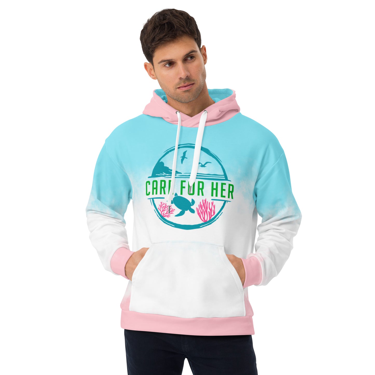 Care for Planet Earth Against Climate Change Ombre Color All Over Print Adult Unisex Hoodie