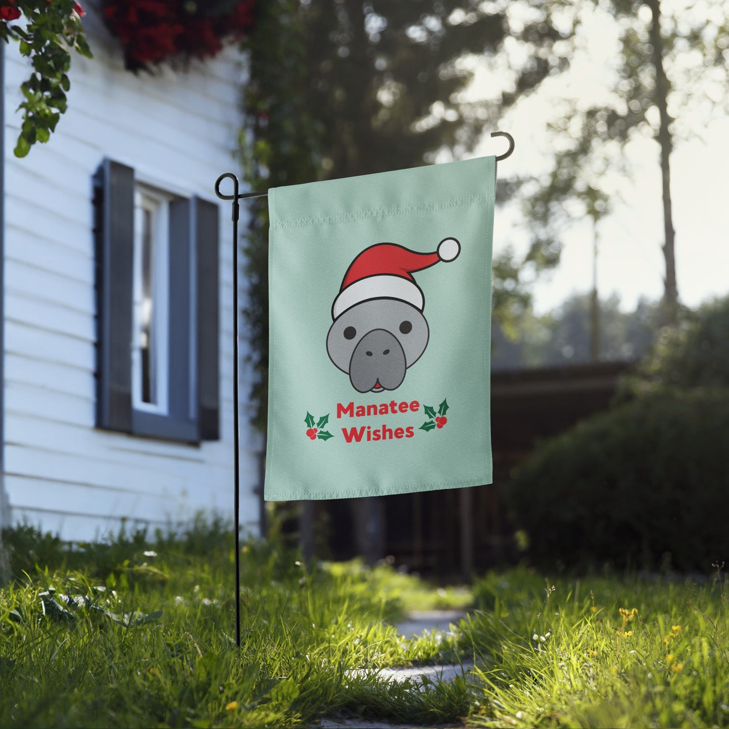 Manatee Holiday Wishes Christmas Garden flag