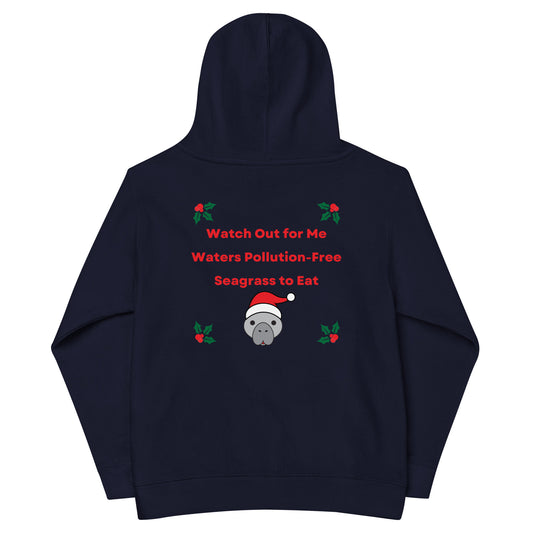 Manatee Holiday Wishes Christmas Embroidered Kids Hoodie