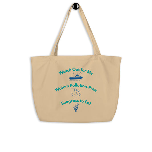 Protect the Manatees Large Organic Cotton Tote Bag