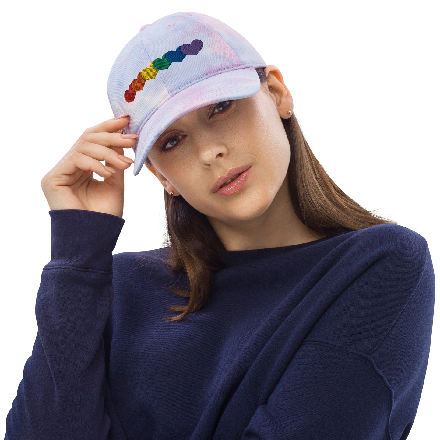 Pride Rainbow Heart Gay Pride Tie Dye Embroidered Dad Hat