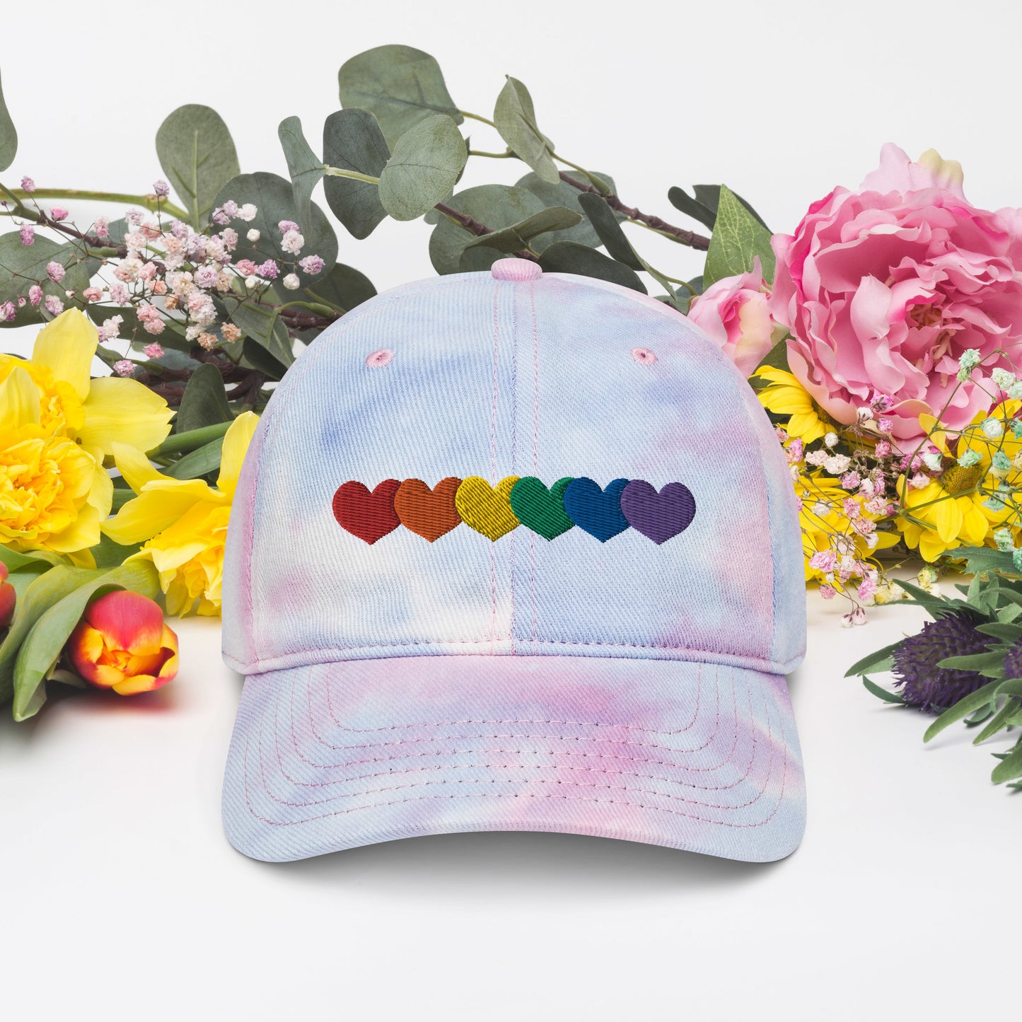 Pride Rainbow Heart Gay Pride Tie Dye Embroidered Dad Hat
