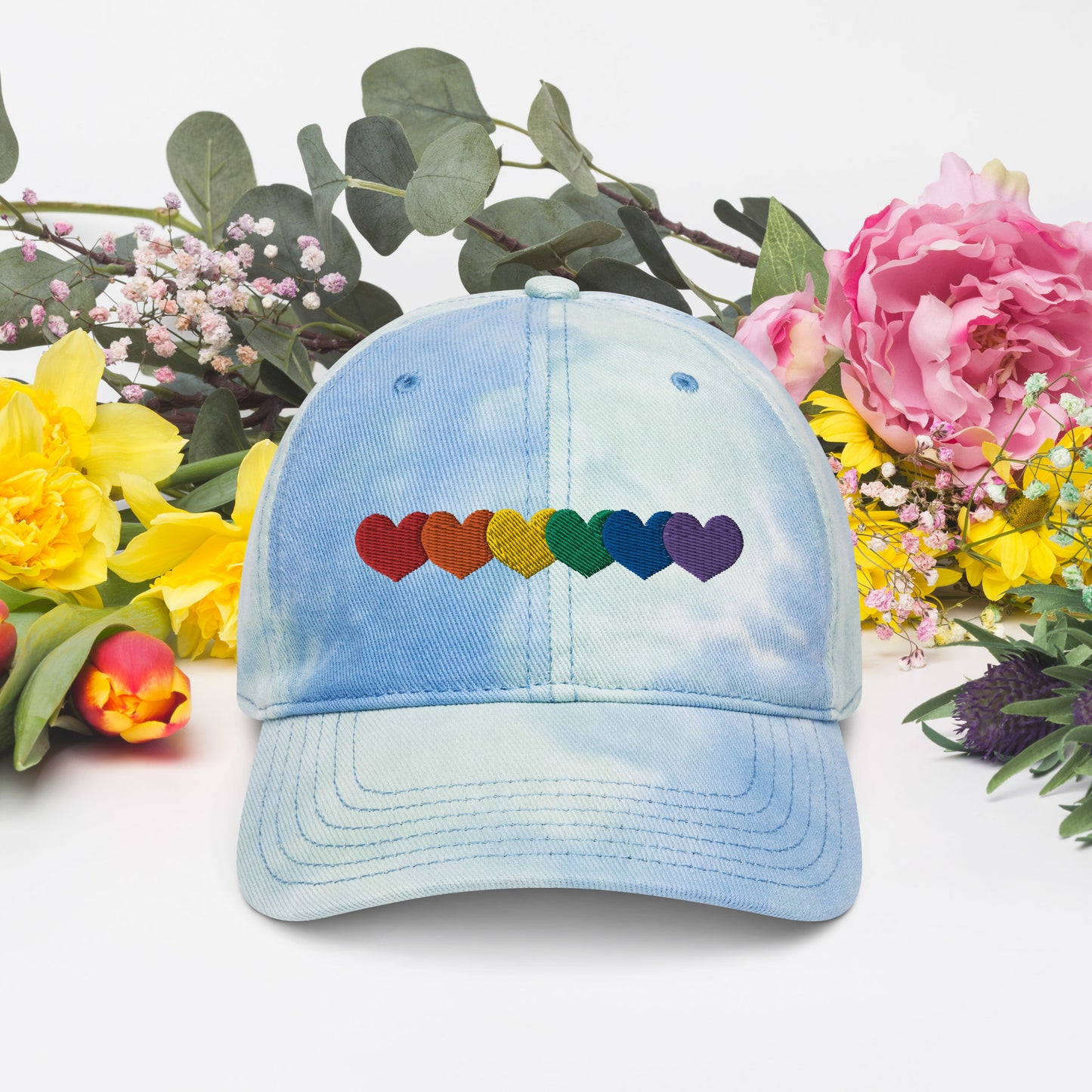 Pride Rainbow Heart Gay Pride Tie Dye Embroidered Dad Hat