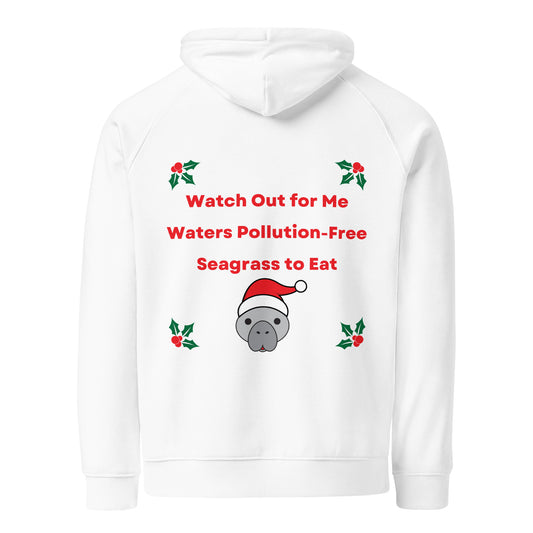 Manatee Holiday Wishes Christmas Eco Friendly Adult Unisex Embroidered Hoodie