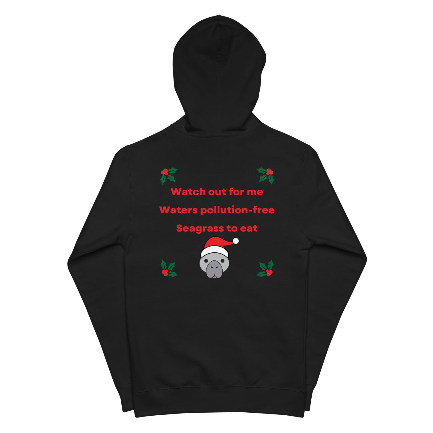 Manatee Holiday Wishes Christmas Embroidered Adult Unisex Zip Up Hoodie
