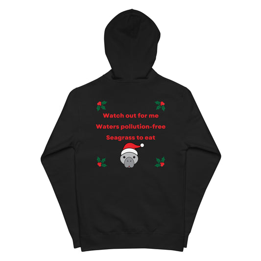 Manatee Holiday Wishes Christmas Embroidered Adult Unisex Zip Up Hoodie