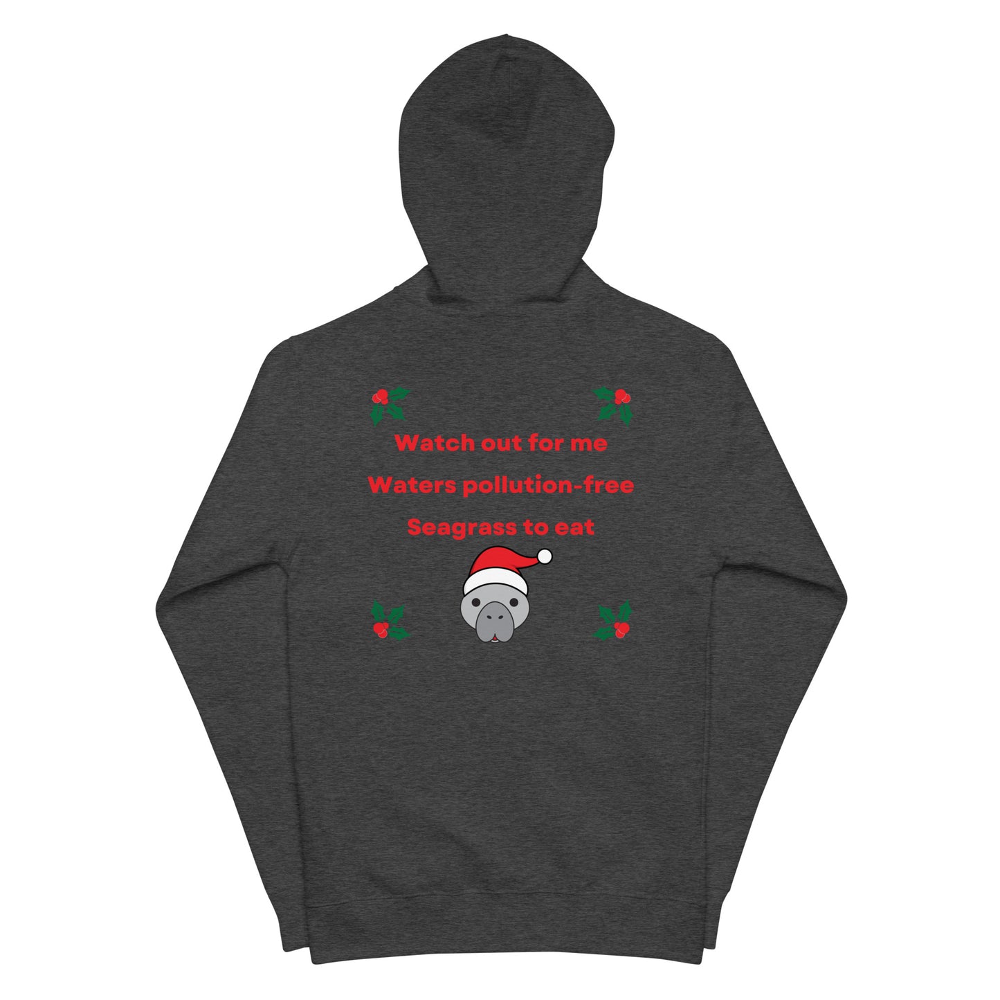 Manatee Holiday Wishes Christmas Embroidered Adult Unisex Zip Up Hoodie