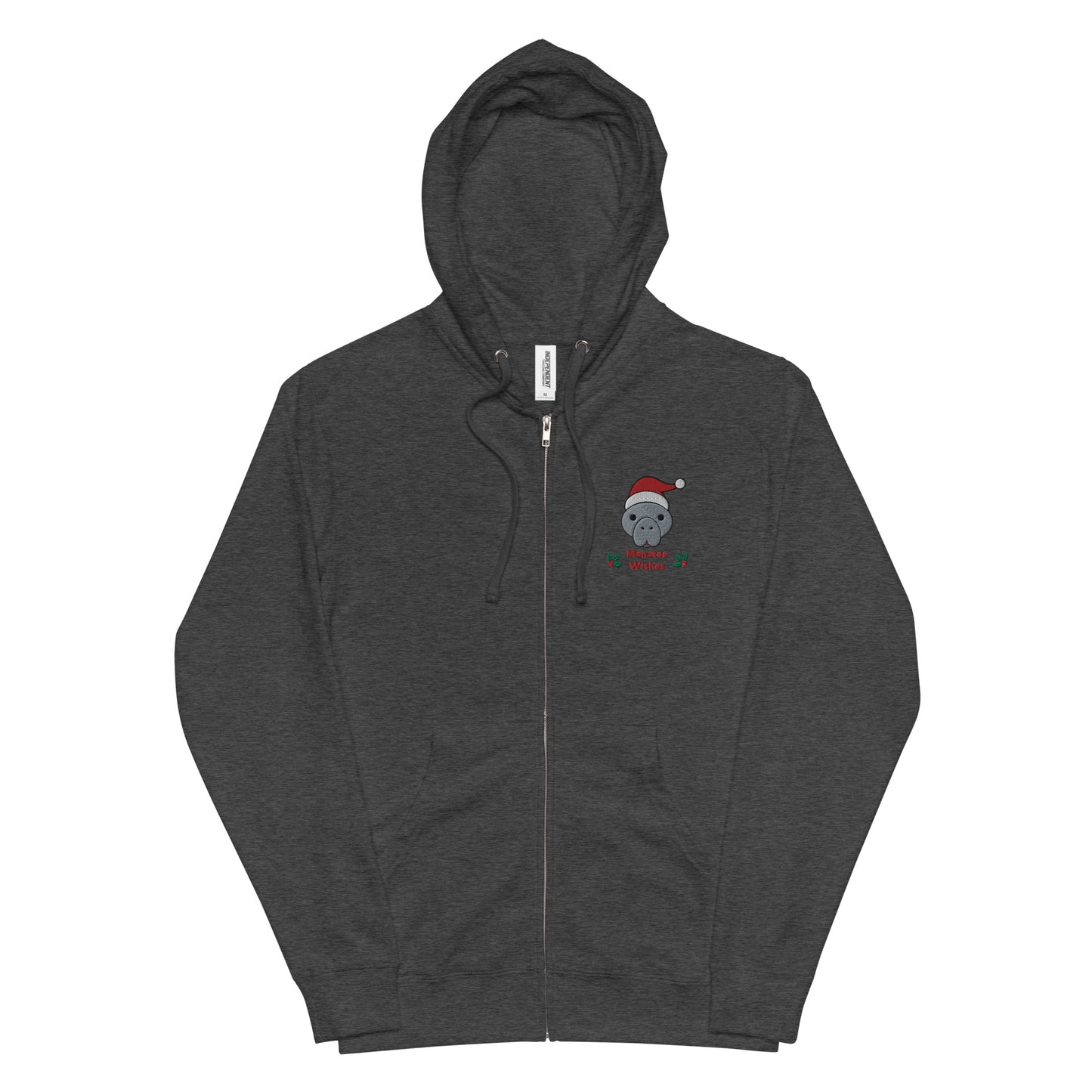 Manatee Holiday Wishes Christmas Embroidered Adult Unisex Zip Up Hoodie