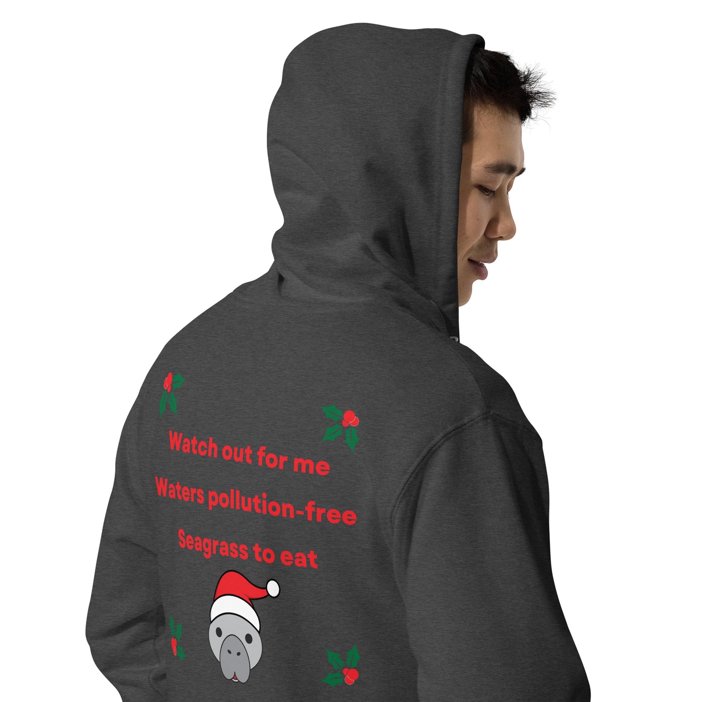 Manatee Holiday Wishes Christmas Embroidered Adult Unisex Zip Up Hoodie