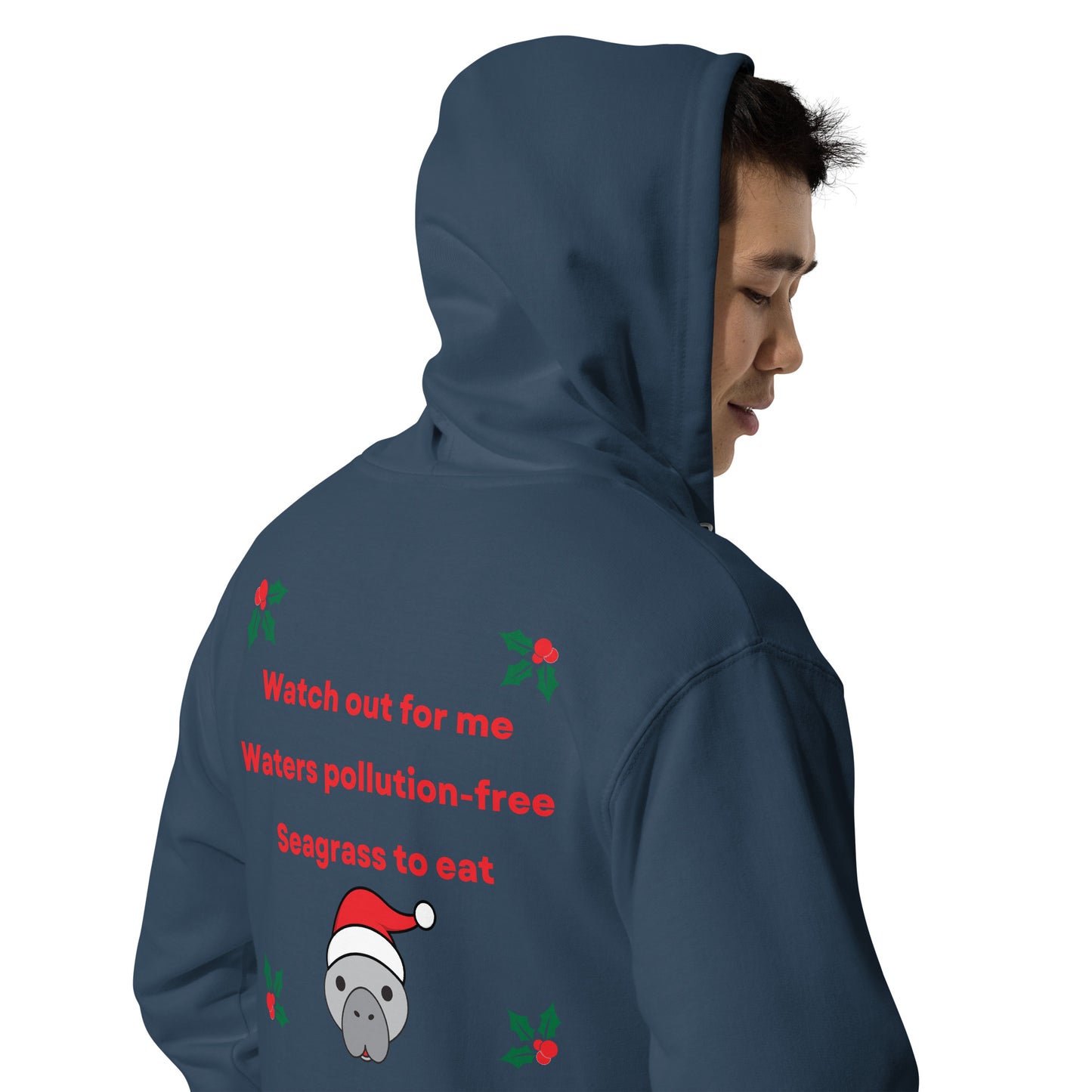 Manatee Holiday Wishes Christmas Embroidered Adult Unisex Zip Up Hoodie