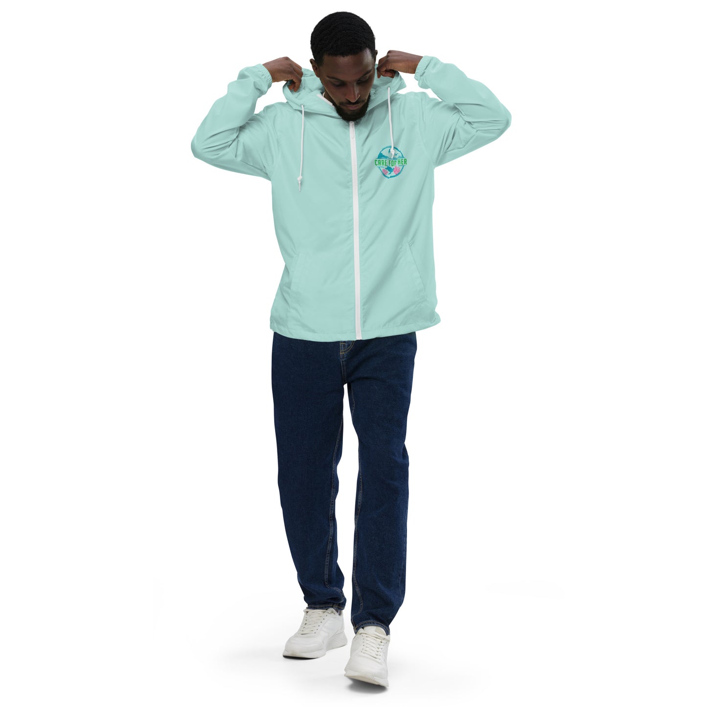 Care for Planet Earth Against Climate Change Adult Unisex Lightweight Zip Up Windbreaker