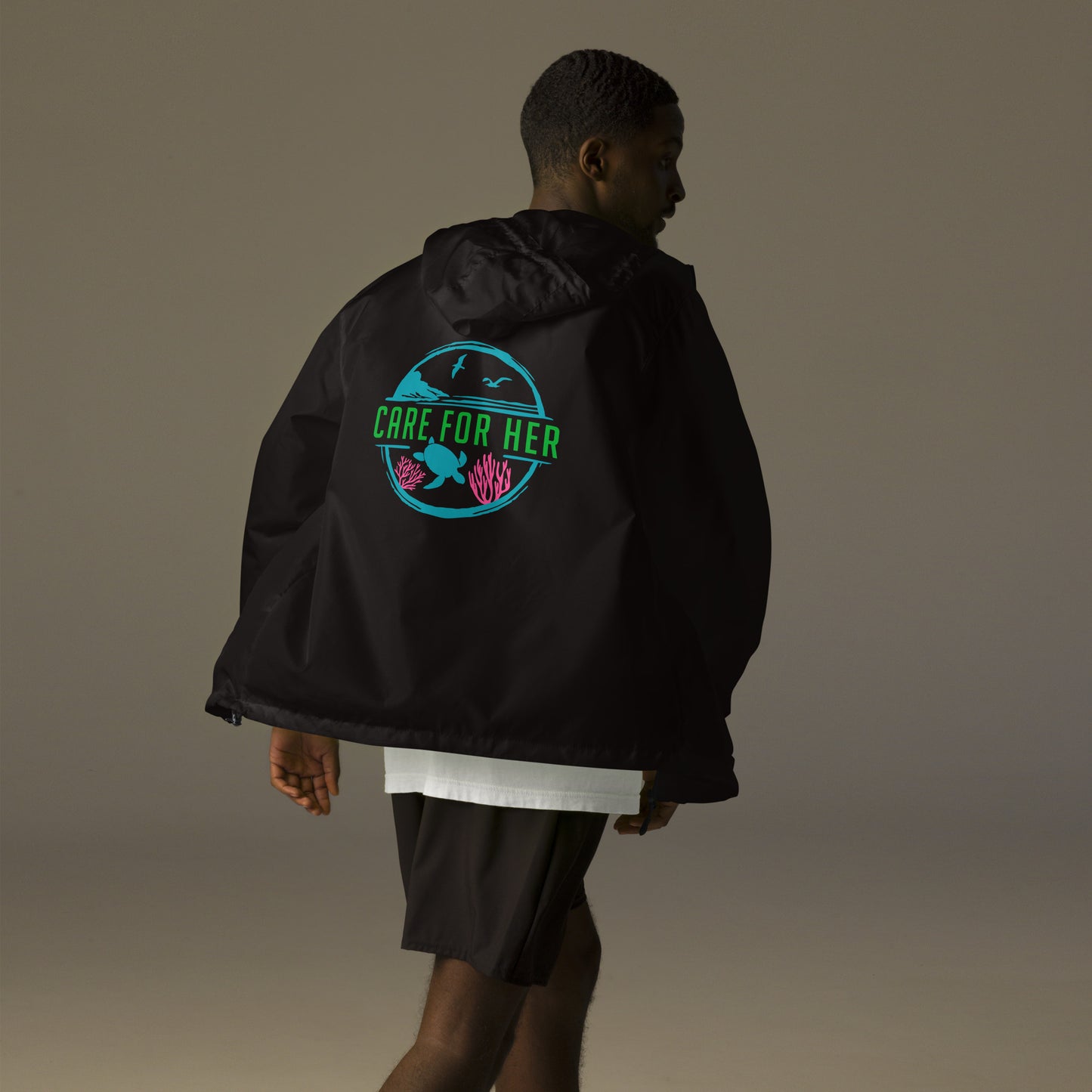 Care for Planet Earth Against Climate Change Adult Unisex Lightweight Zip Up Windbreaker