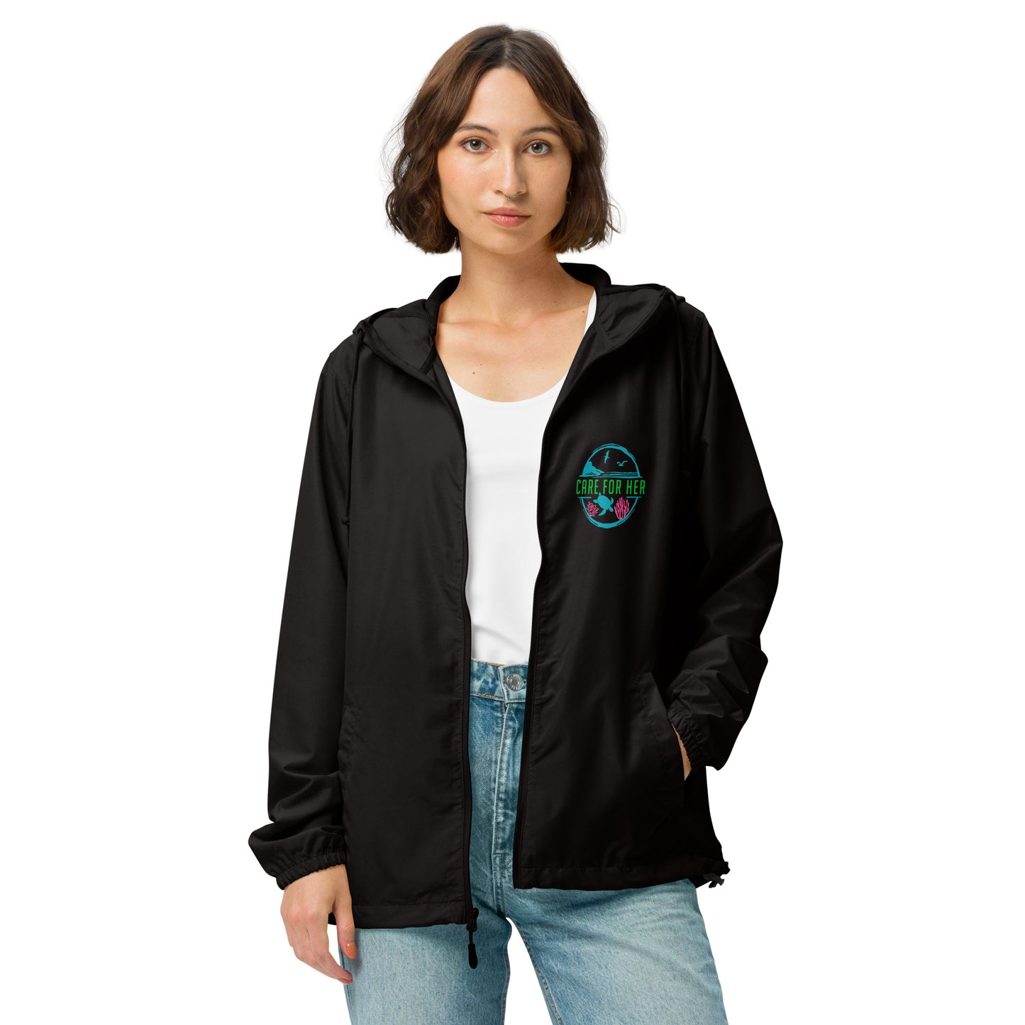 Care for Planet Earth Against Climate Change Adult Unisex Lightweight Zip Up Windbreaker