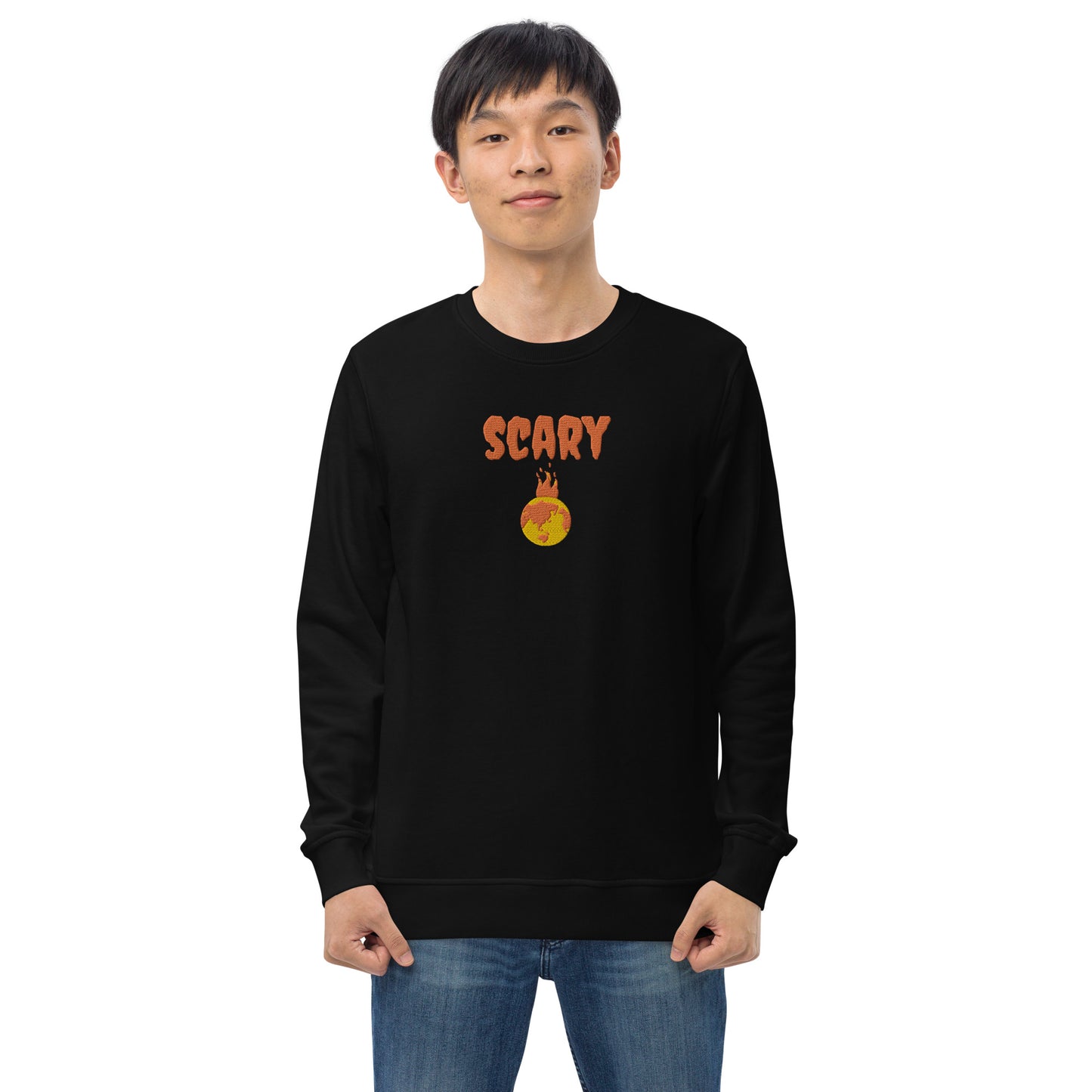 Halloween Embroidered Scary Warming Planet Unisex Black Eco Friendly Sweatshirt