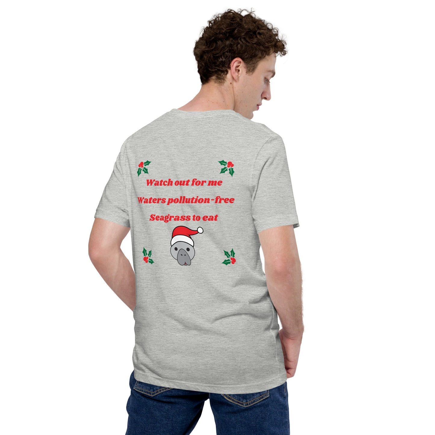Manatee Holiday Wishes Christmas Short Sleeve Unisex Graphic T-shirt